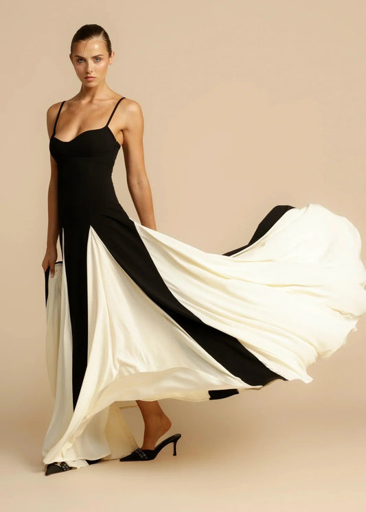 Luxe Black & Ivory Maxi Dress